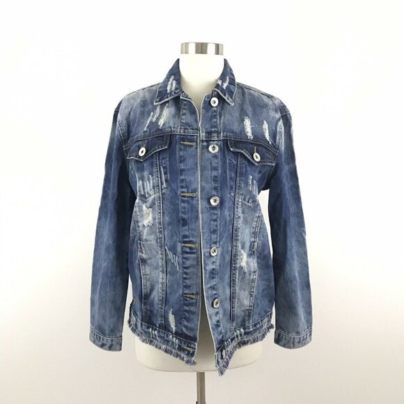 JAASE Jean Jacket Women S Embellished Denim Coat Distressed - Picture 2 of 8